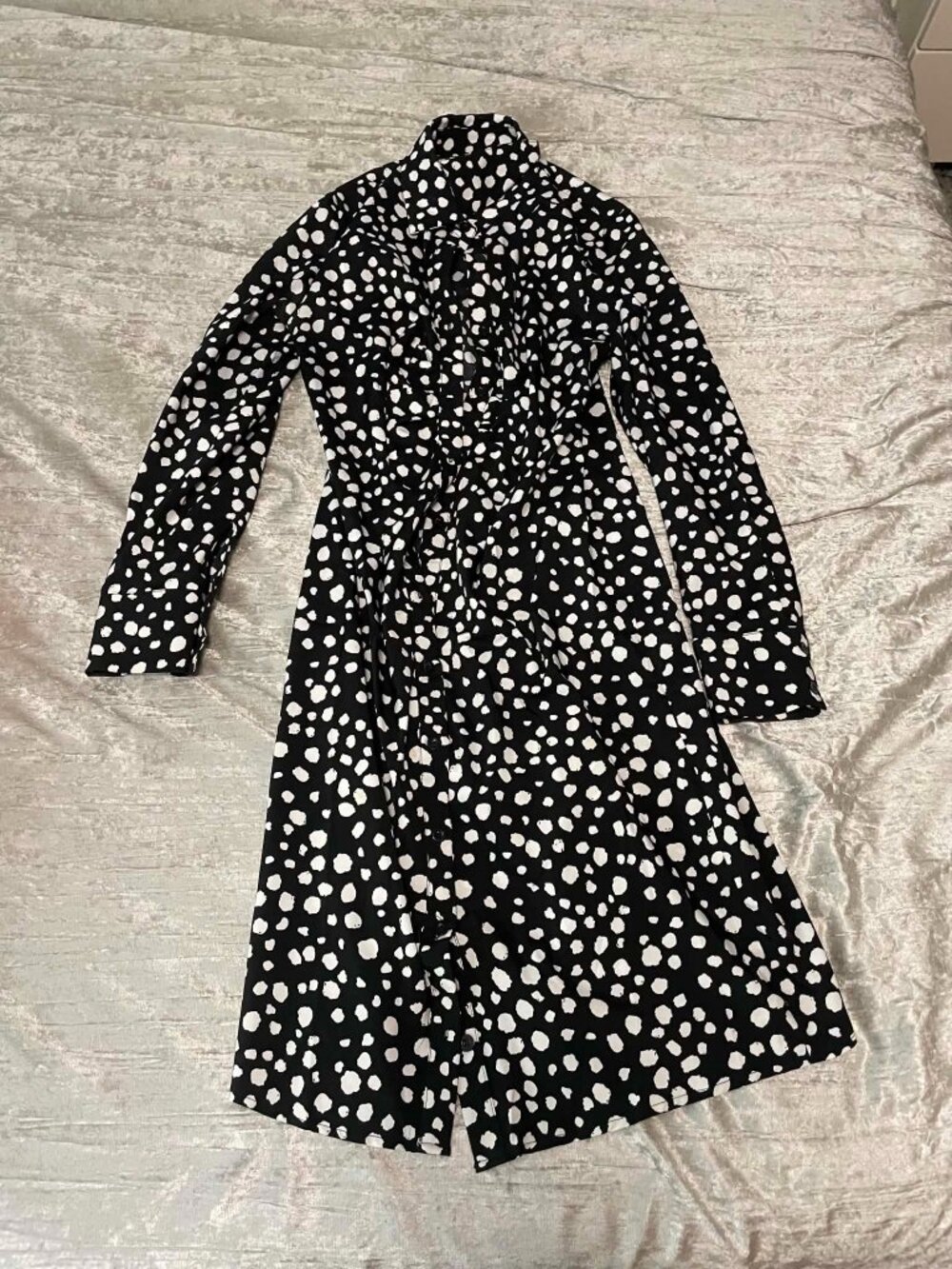 Shein black and white polka dot dalmatian button up work shirt dress